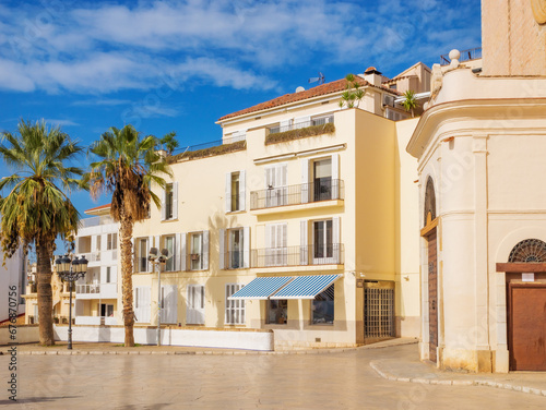 Cityscape of a tourist city - Sitges, Catalonia, Spain, city life © myschka79