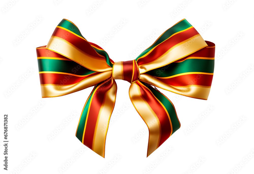 Christmas ribbon and bow with christmas color on white background