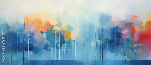 Watercolor forest landscape. Digital art painting on canvas. Illustration.