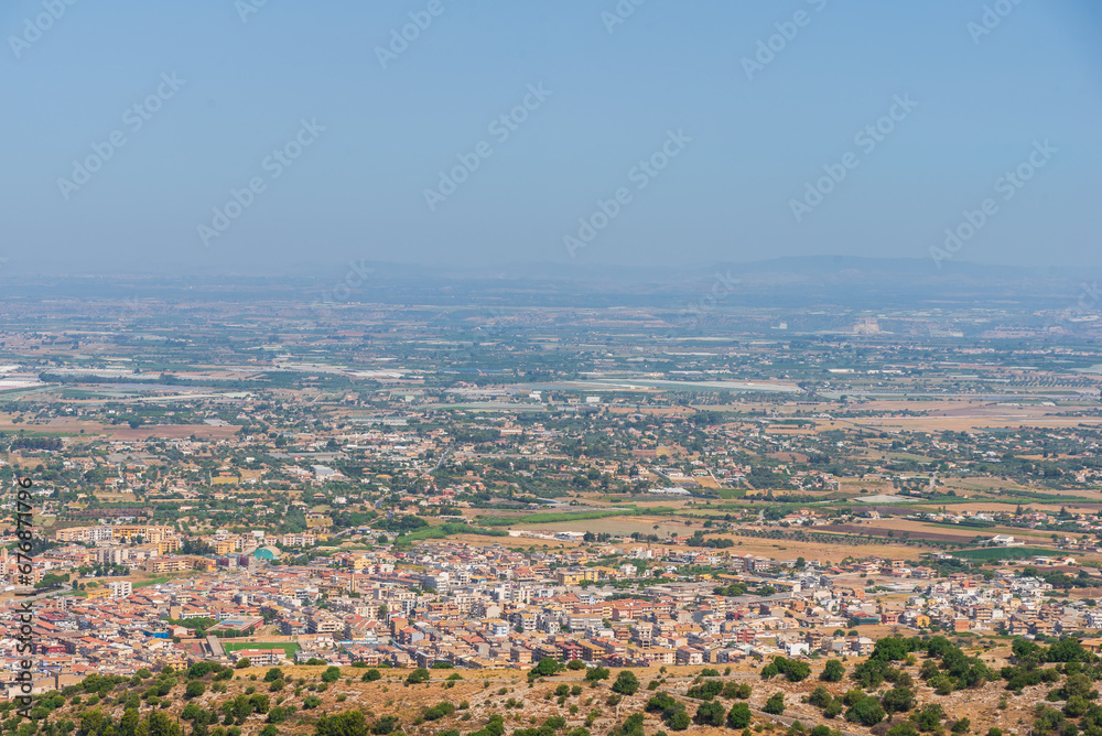 View of Comiso from the Iblei Mountains, Ragusa, Sicily, Italy, Europe