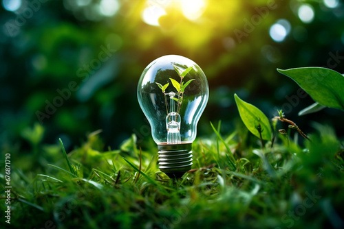 Light bulb with green plant, energy-saving and environmental illustration