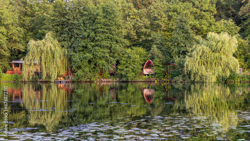 Tableau sur toile Landscape with Campsite and tiny hotel Am Waldsee in Lehrte Lower Saxony in Germ