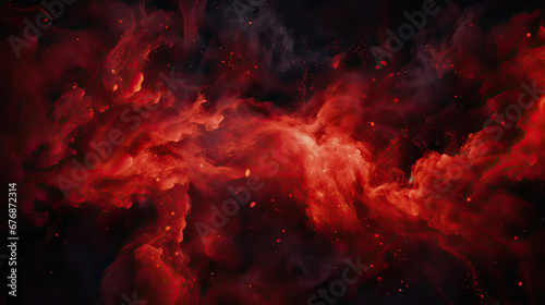 Red pepper powder forming a fiery nebula on a deep black galaxy background Ai Generative