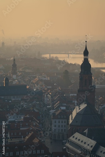 Silhouette of the buildings in Dresden city, Germany at sunset