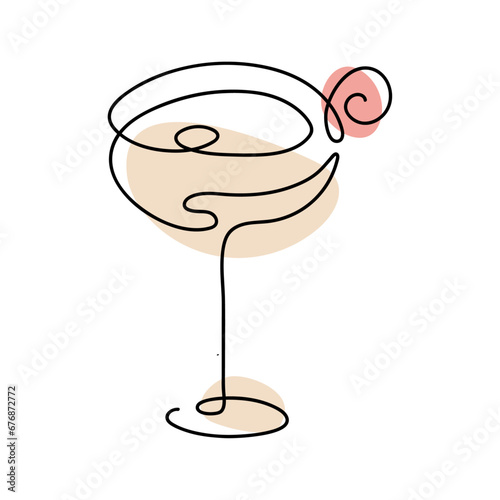 Mohito one line Vector drawing. Continuous line Drink with lime and Ice cubes isolated Illustration. Hand drawn icon for design, bar or restaurant