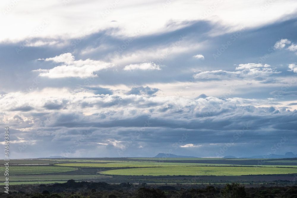 Fototapeta premium Round agricultural fields between Ibicoara and Mucuge in the Chapada Diamantina National Park, Bahia, Brazil