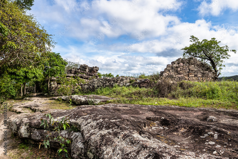 Rocky house ruins on small historic countryside village of Igatu, Chapada Diamantina, Bahia, Brazil.