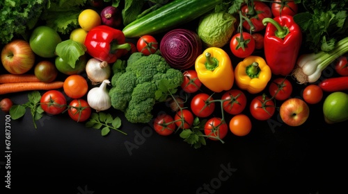 Top view of Fresh organic vegetables. Food background. Healthy food from garden