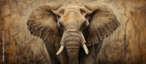 In Africa s wilderness an old majestic elephant roamed its weathered skin telling the story of a life lived amidst the unspoiled beauty of nature its line pattern and abstract texture resemb photo