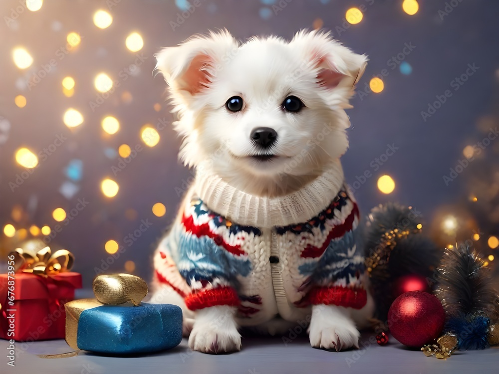 chihuahua puppy with christmas decorations