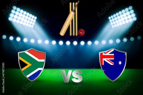 3D rendering of the stadium for the South Africa Vs Australia cricket match championship template for banner and poster