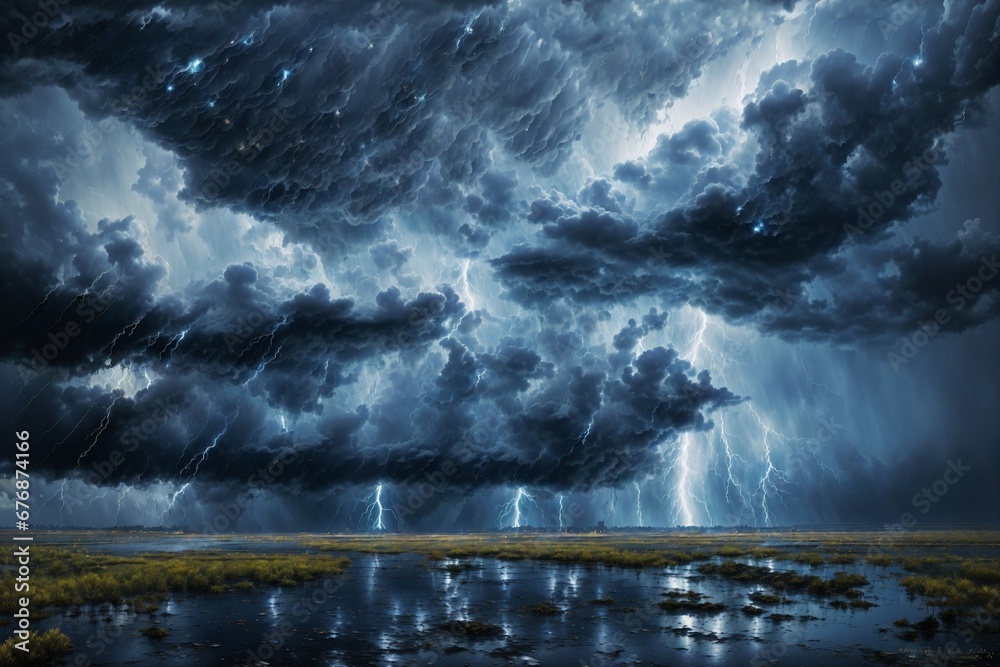 Naklejka premium Abstraction of Rainy day and storm with dark clouds with