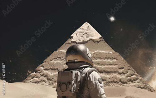 The pyramids and astronaut  in the style of collage-inspired Generated AI