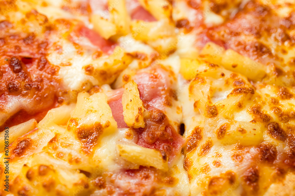 Close up of the grill pizza with ham and cheese Close up of the grill pizza with ham and cheese