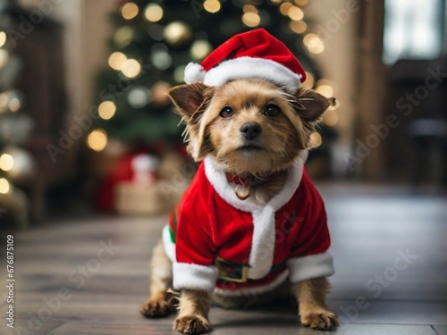 dog wearing santa claus hat