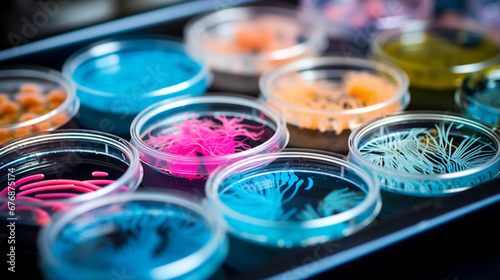 Bacteria Cultures on Agar Gel in Microbiology Laboratory