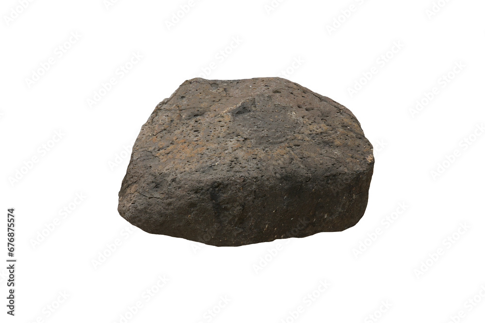 Fototapeta premium A big raw basalt volcanic rock stone isolated on white background.