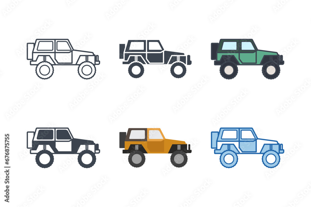 Naklejka premium Jeep icon collection with different styles. Off road icon symbol vector illustration isolated on white background
