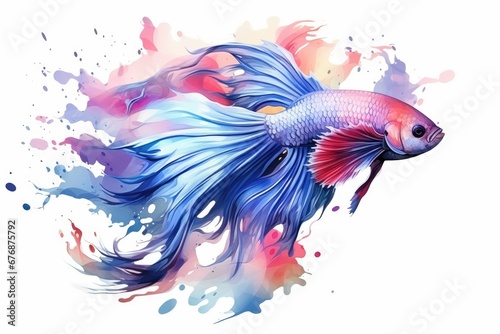 Siamese fighting fish on watercolor splash background. Vector illustration. Ai generative