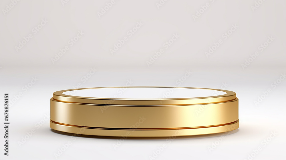 gold luxury podium pedestal product display on white background. Made with generative ai gold luxury podium pedestal product display on white background. Made with generative ai