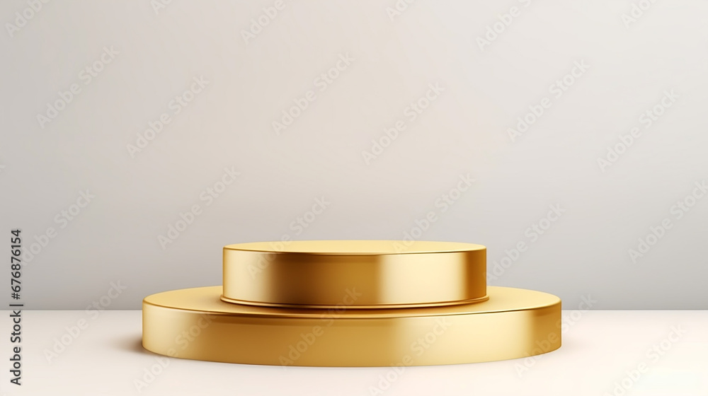 gold luxury podium pedestal product display on white background. Made with generative ai gold luxury podium pedestal product display on white background. Made with generative ai