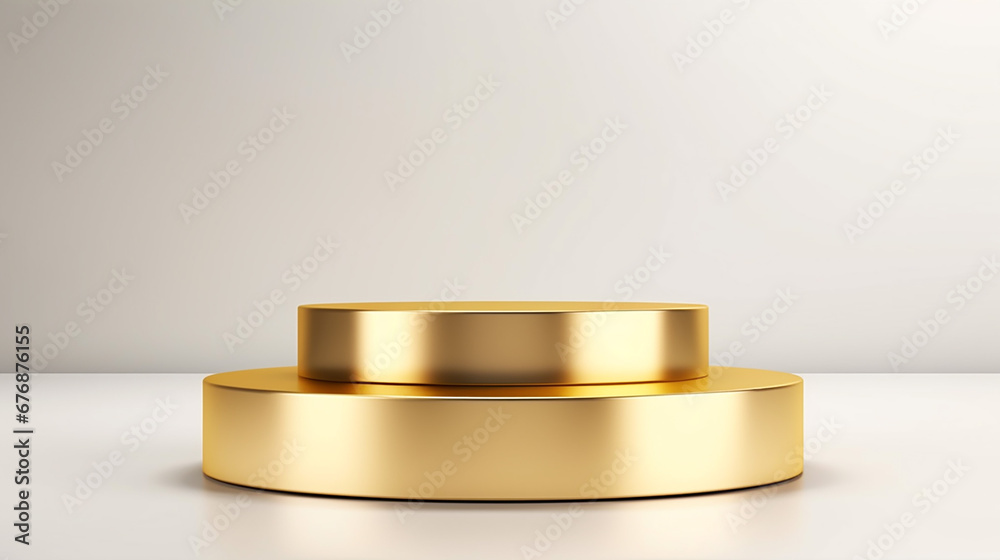 gold luxury podium pedestal product display on white background. Made with generative ai gold luxury podium pedestal product display on white background. Made with generative ai