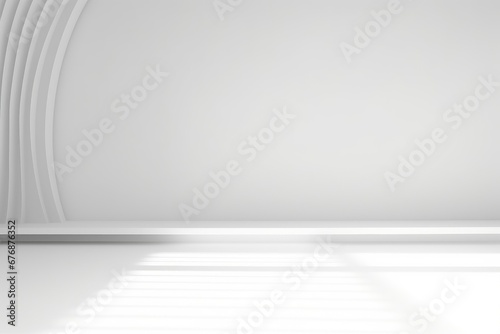 Abstract white studio background with shadows of window. Empty 3d room. Display product with blurred backdrop, Generative AI photo