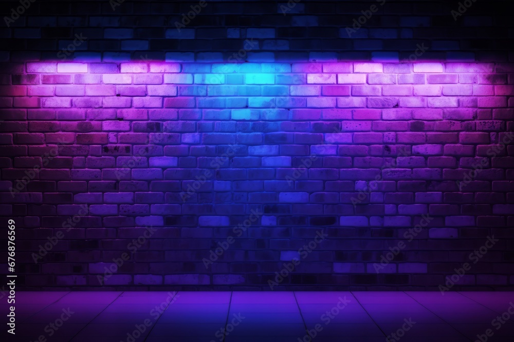 Brick wall background with neon light, Generative AI Brick wall background with neon light, Generative AI