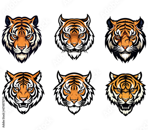 Fototapeta Naklejka Na Ścianę i Meble -  tiger face vector set,tiger collection eps file for cricut,tiger cartoon character print,editable,print ready.