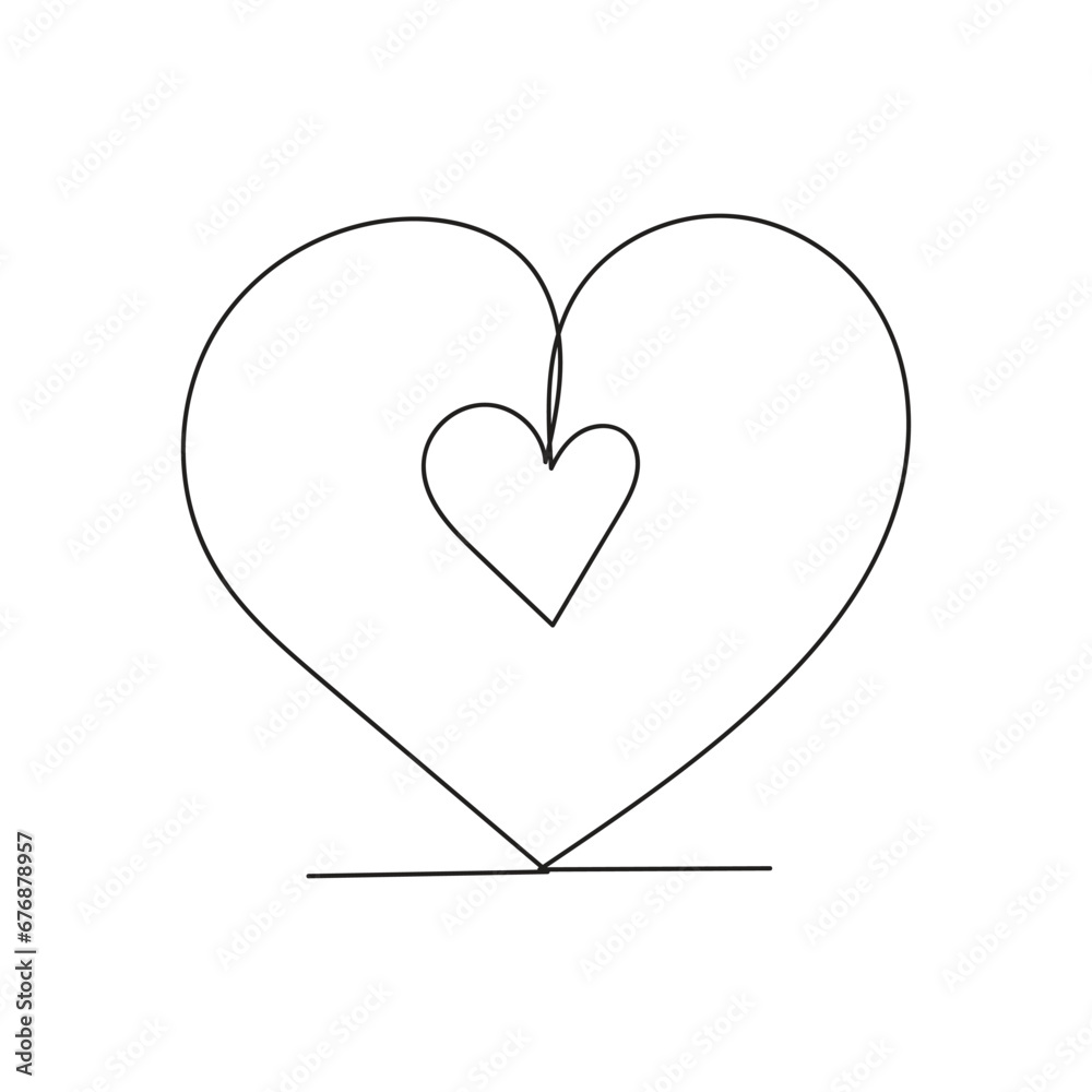 heart isolated on white background one-line art.