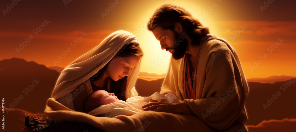 Holy family nativity Scene. Birth of Jesus Christ. Merry Christmas. Natal. Faith Growth Holy family nativity Scene. Birth of Jesus Christ. Merry Christmas. Natal. Faith Growth