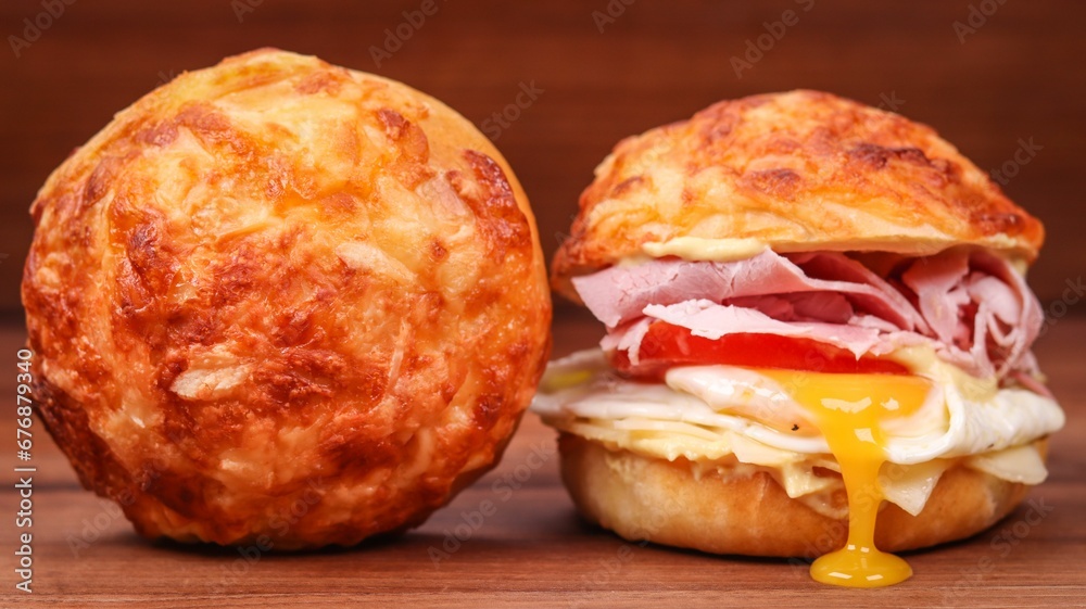 Closeup shot of a burger made of a fried bun against the isolated background Closeup shot of a burger made of a fried bun against the isolated background