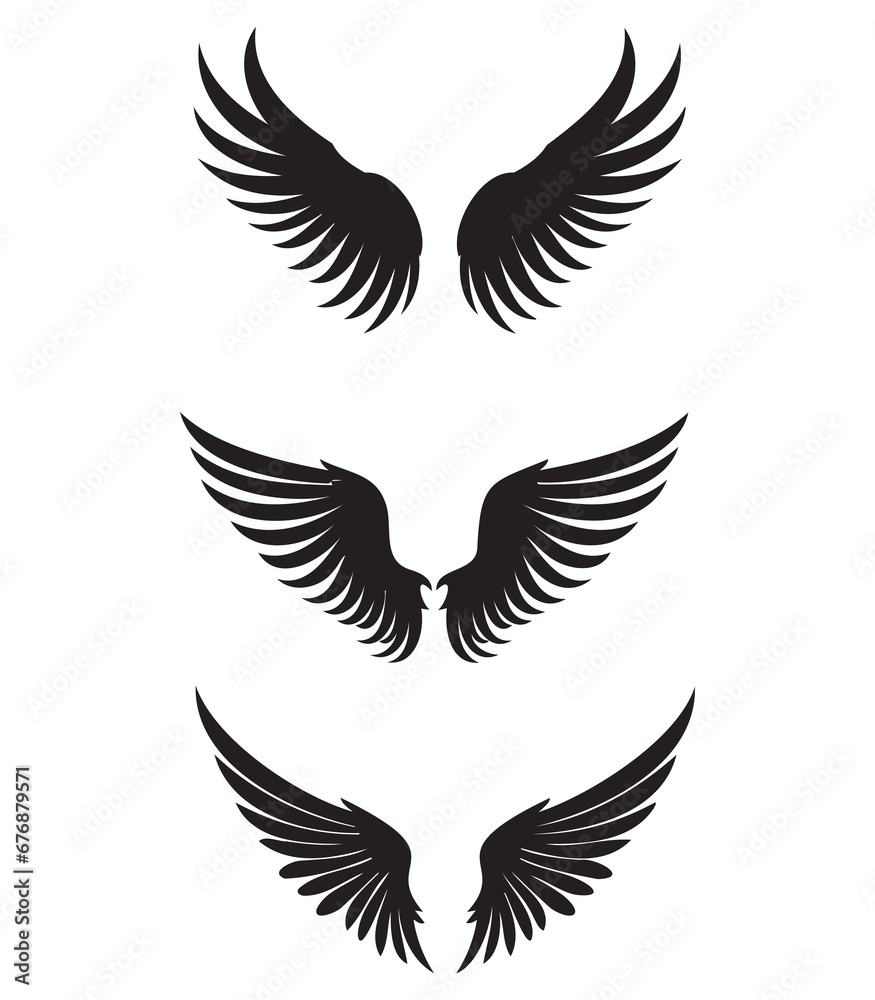 angel wing set, black and white ready to print, suitable for tattoo, eps, cut file, cricut file angel wing set, black and white ready to print, suitable for tattoo, eps, cut file, cricut file