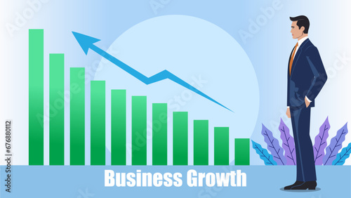 Businessman with growth graph. Business growth and success concept. Vector illustration.
