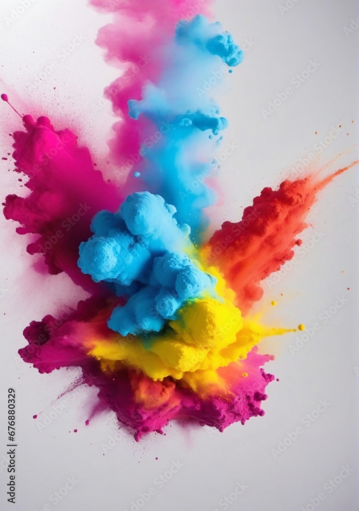 Holi Paint Color Powder Explosion Isolated On A White Background