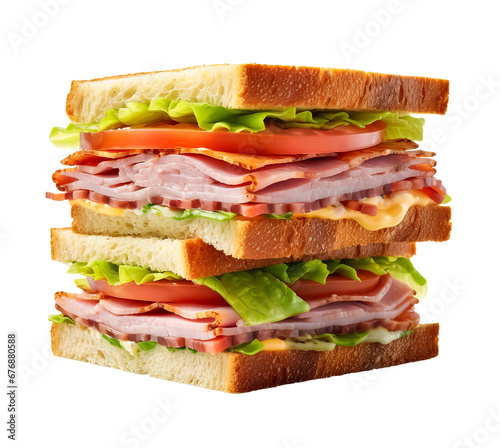 sandwich with ham, cheese, and vegetables, isolated on a transparent background