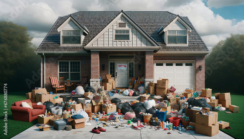 Suburban home foreclosure lockout eviction after housing market crash. photo
