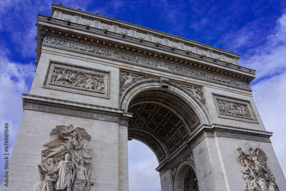 A close up of the Arc de Triomphe, Paris