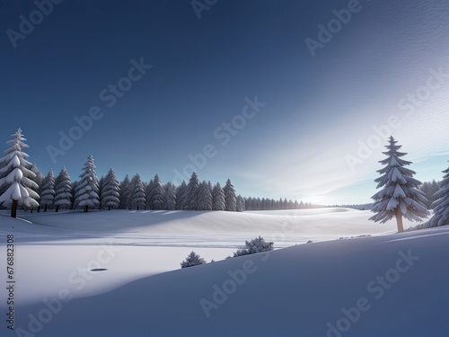Beautiful ultrawide background image of light snowfall falling over of snowdrifts © REZAUL4513