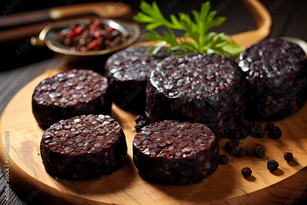 Black Pudding - United Kingdom - Blood sausage made with pork blood, fat, and oatmeal or barley