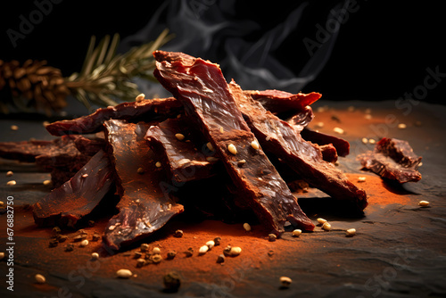 Biltong - South Africa - Dried and cured meat, often beef or game, with spices photo