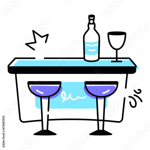 Trendy hand drawn icon depicting bar counter