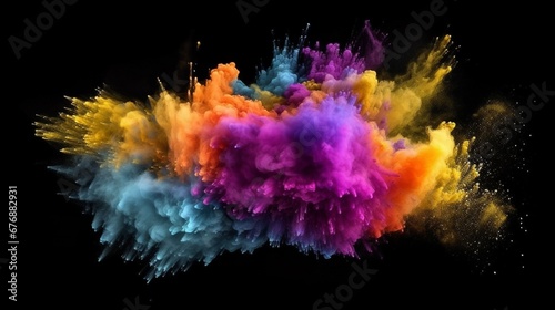 Multicolor powder explosion on black background.Generative AI