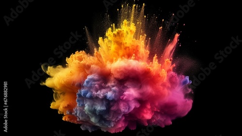 Multicolor powder explosion on black background.Generative AI © shuvodesign