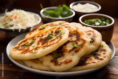 Pupusa - El Salvador - Thick corn tortillas filled with cheese, beans, or meat, often served with cabbage slaw photo