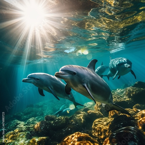 A playful dolphin happily swims in the ocean © BraveSpirit