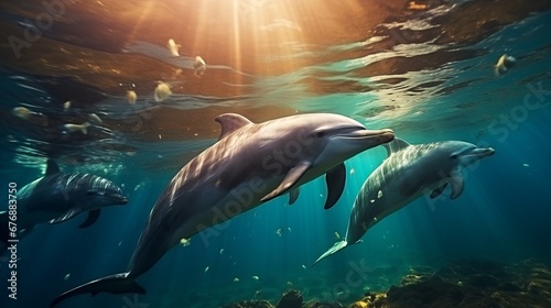 A playful dolphin happily swims in the ocean © BraveSpirit