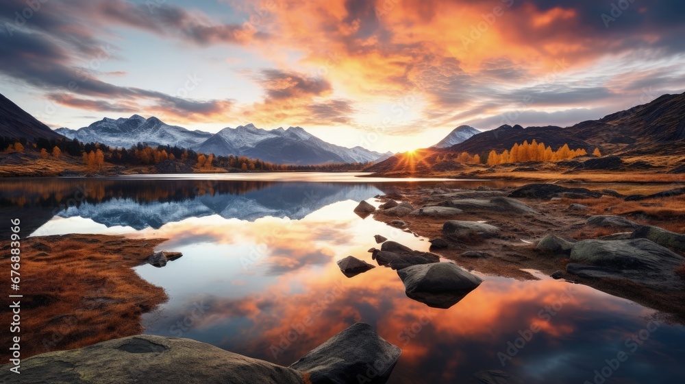 Mirror Lake on Dawn Sunset Landscape