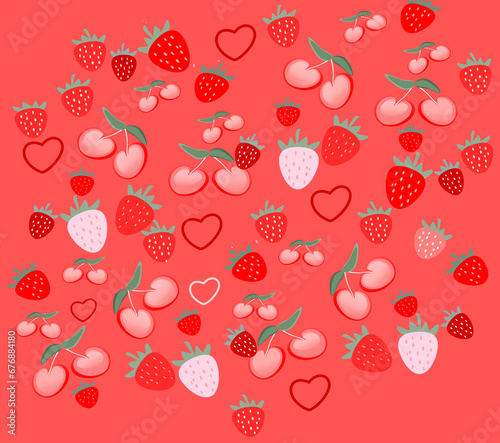 seamless pattern with strawberries and cherries