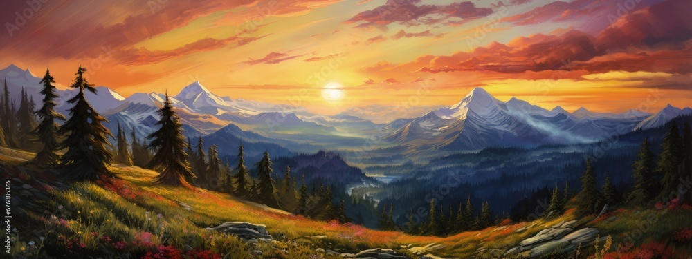 Panoramic photo of sunset Mountain Landscape Nature Concept